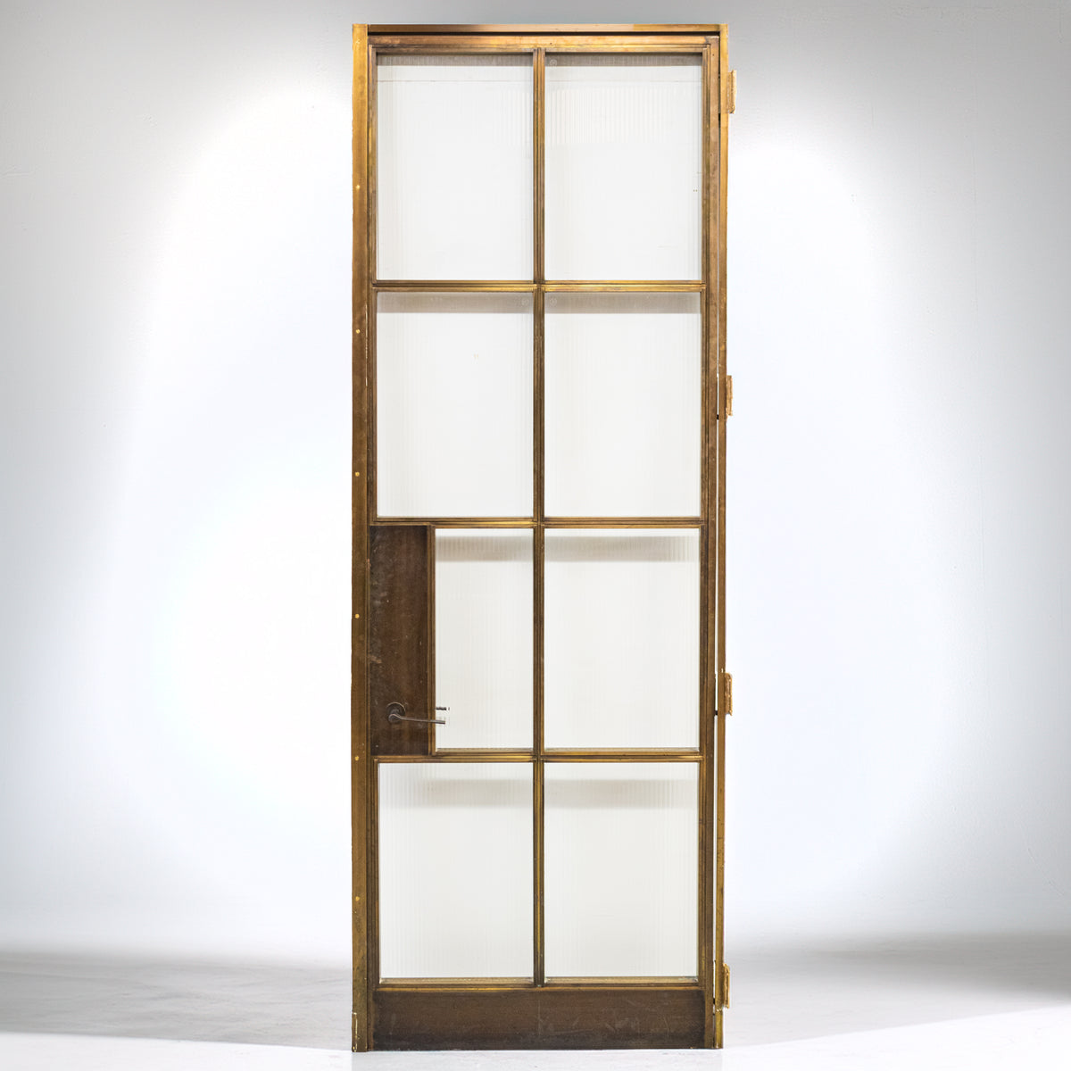 Large Brass Art Deco Door with Ribbed Glass and Brass Frame