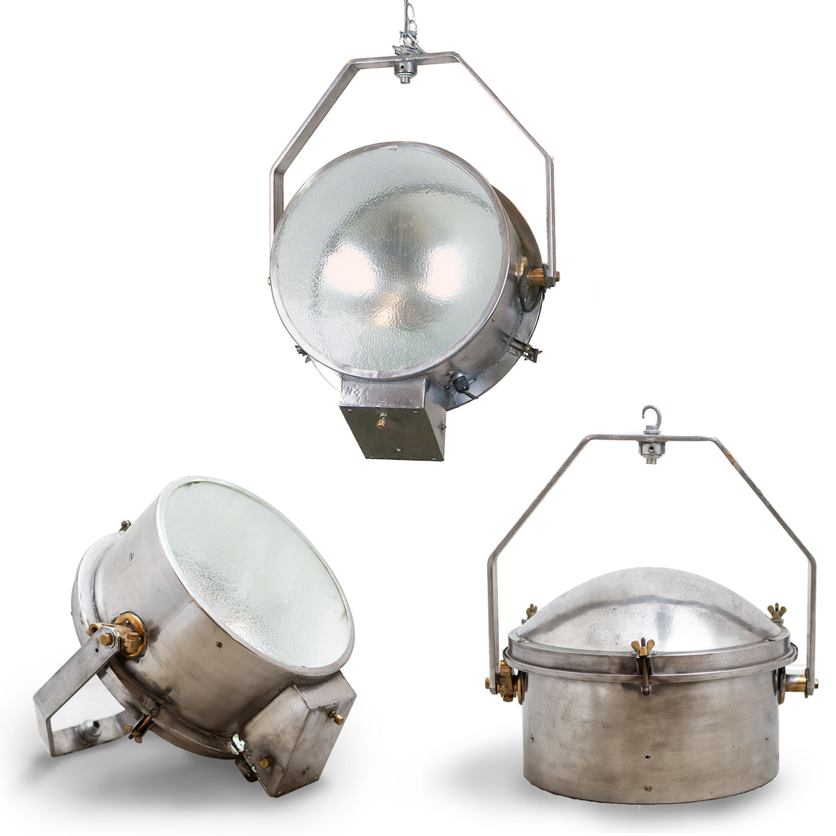 Reclaimed Oversize Industrial Polished Steel and Brass Lights | The Architectural Forum