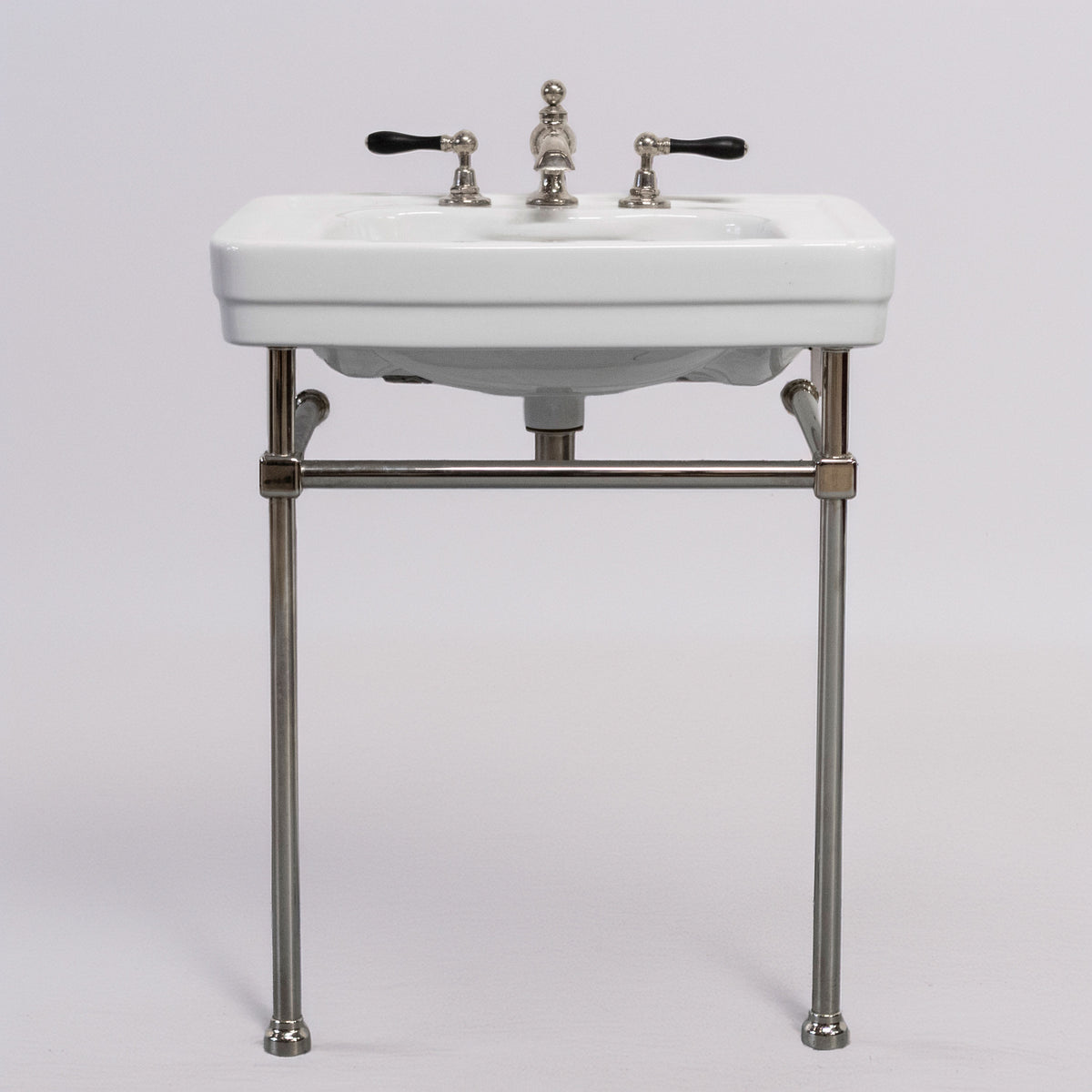 Large Art Deco Style Basin on Nickel Stand With Volevatch Taps