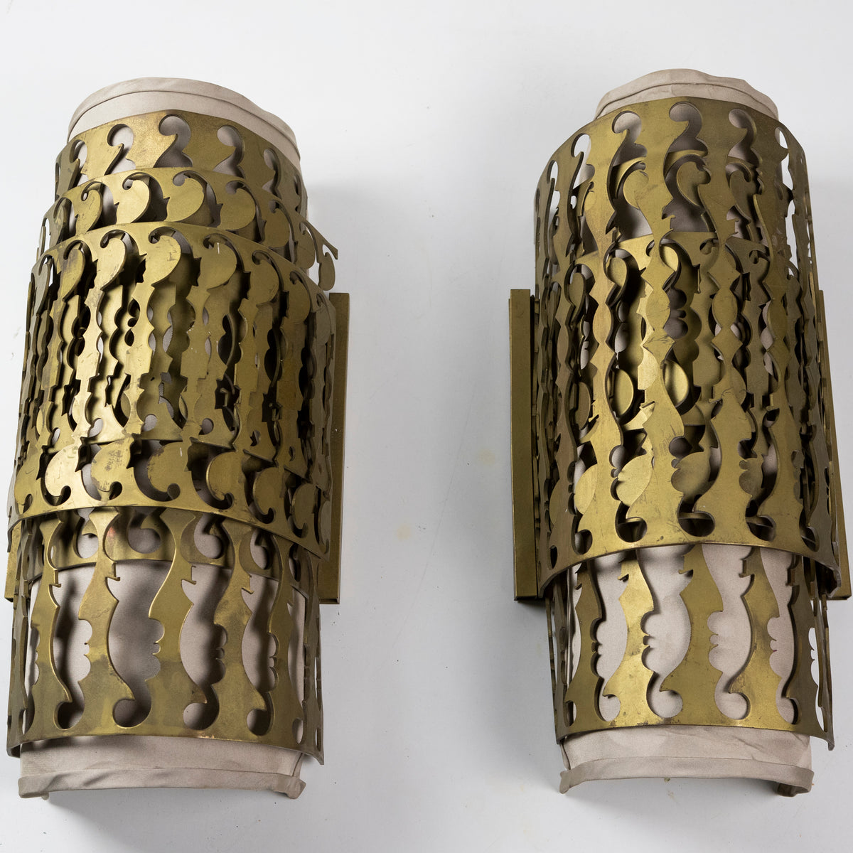 Pair of Reclaimed Wall Lights with Ornate Brass Fretwork | The Architectural Forum