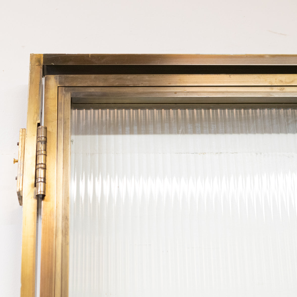 Large Brass Art Deco Door with Ribbed Glass and Brass Frame