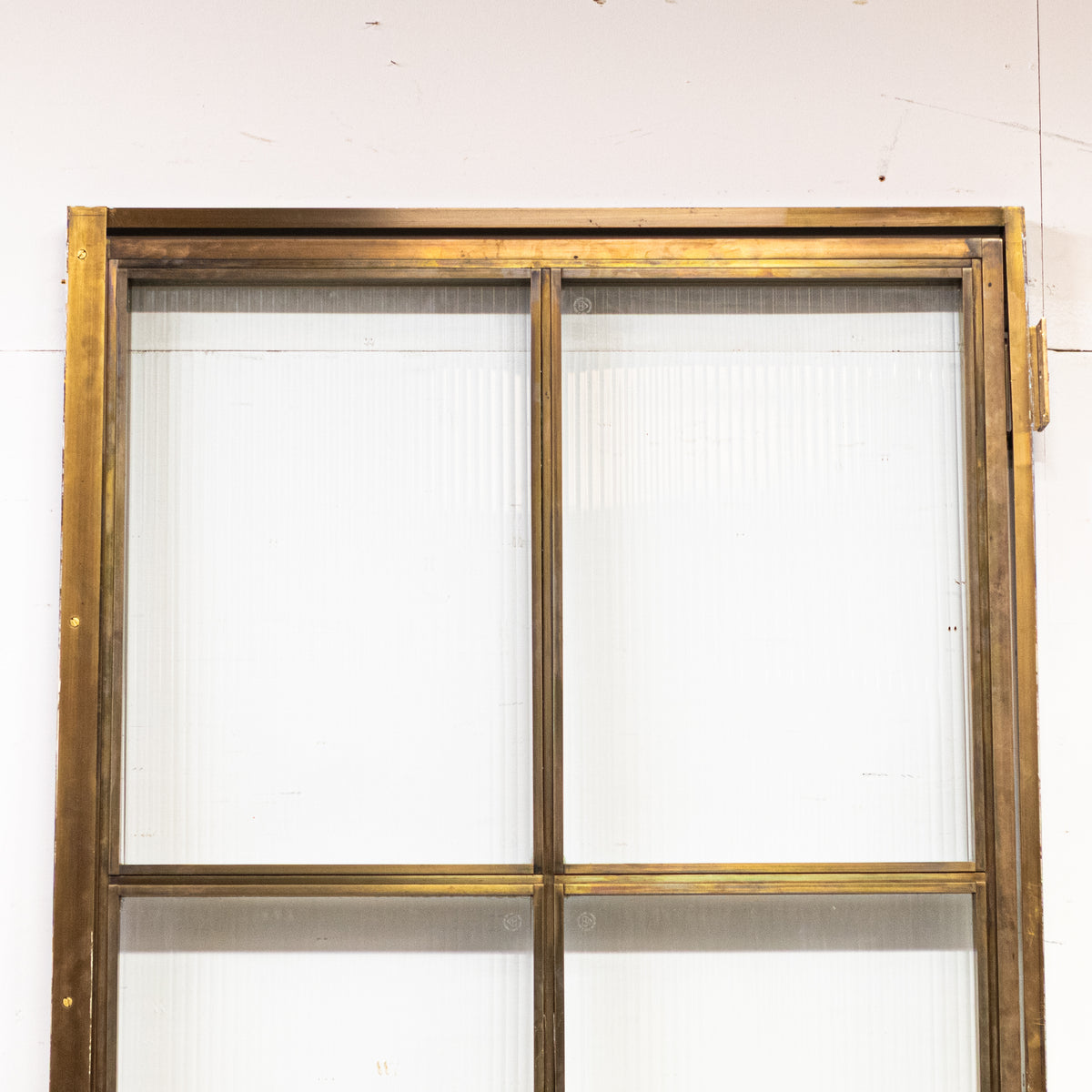 Large Brass Art Deco Door with Ribbed Glass and Brass Frame
