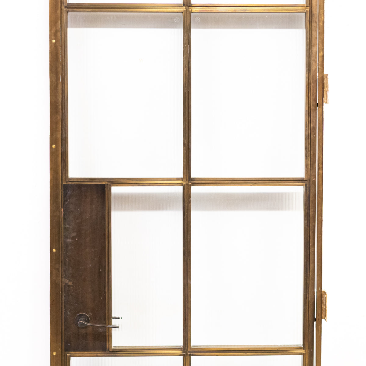 Large Brass Art Deco Door with Ribbed Glass and Brass Frame