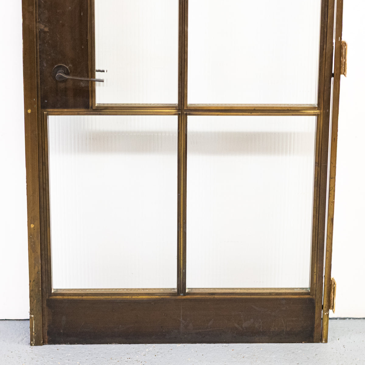 Large Brass Art Deco Door with Ribbed Glass and Brass Frame