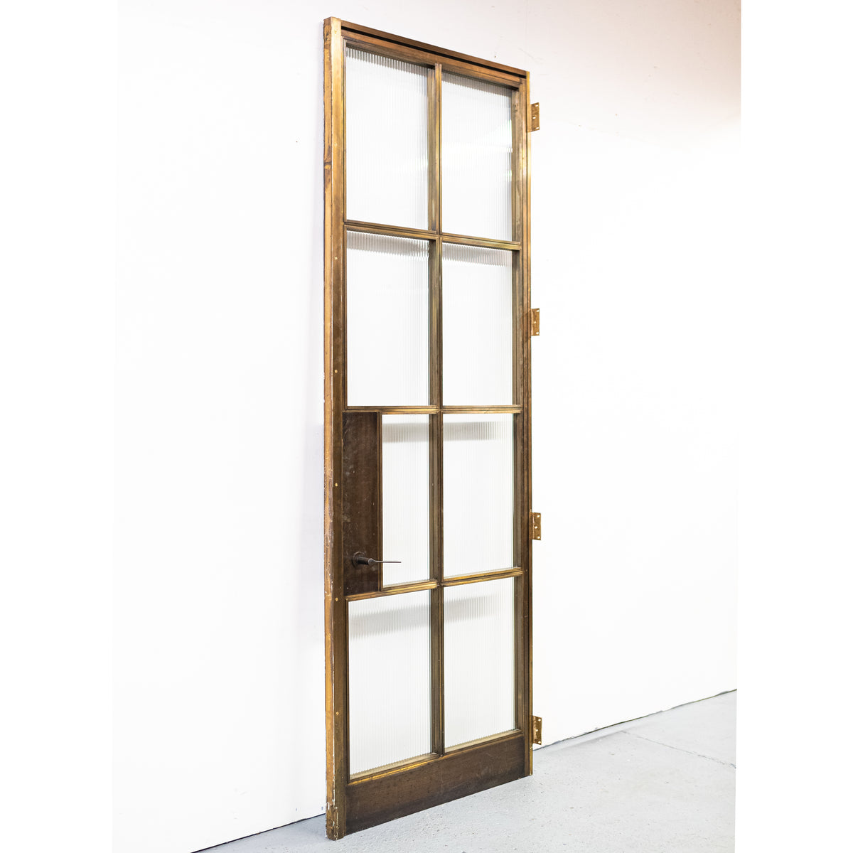 Large Brass Art Deco Door with Ribbed Glass and Brass Frame