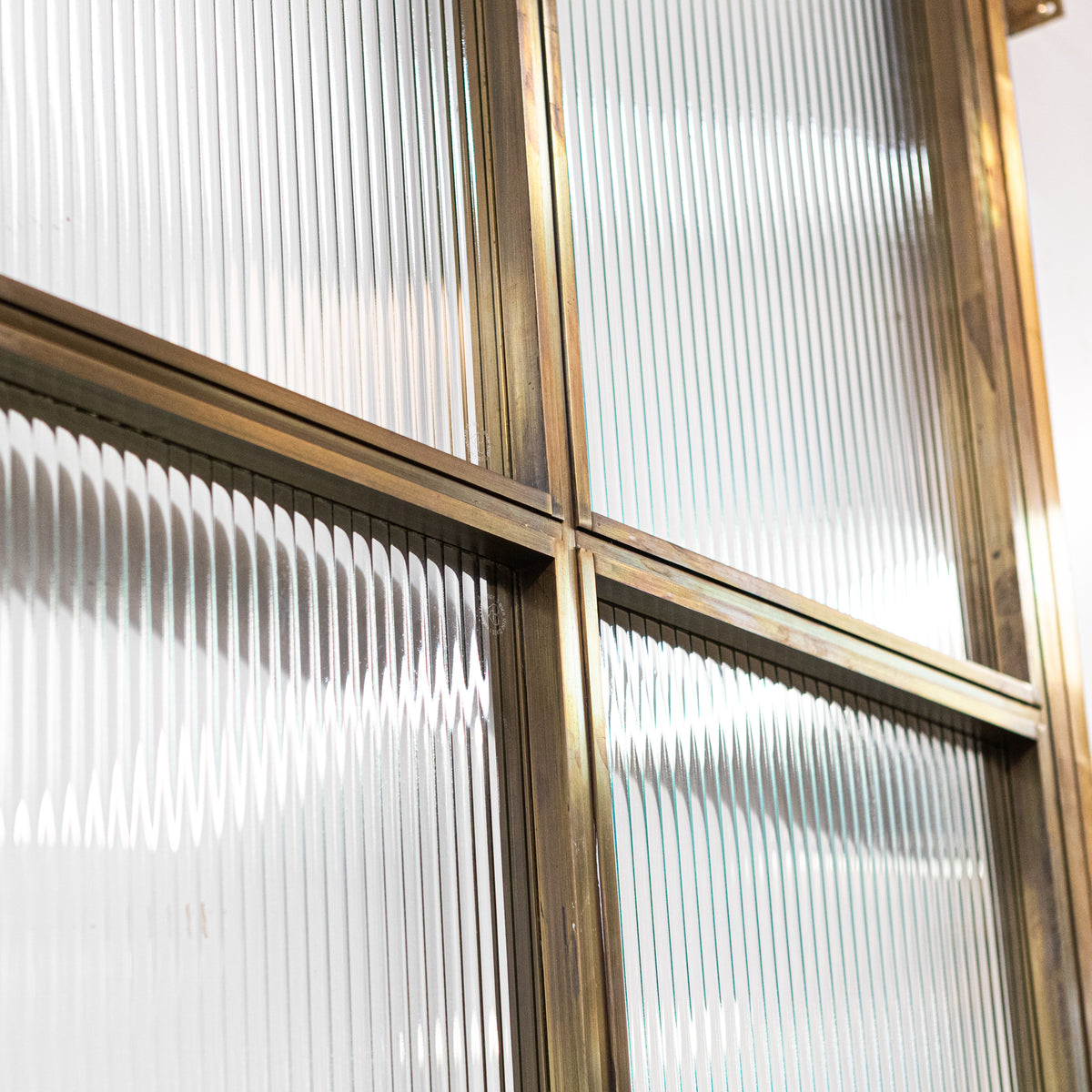 Large Brass Art Deco Door with Ribbed Glass and Brass Frame