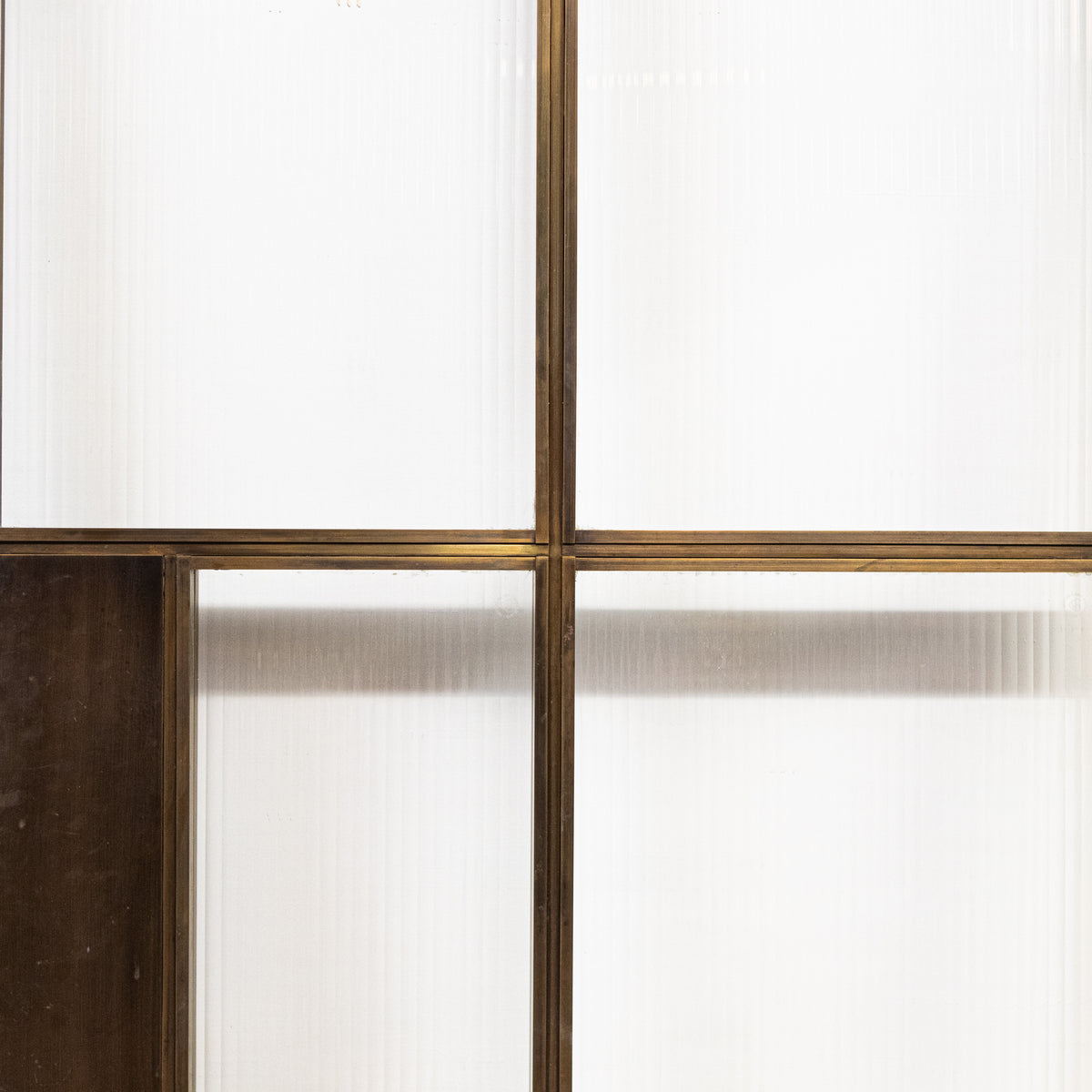 Large Brass Art Deco Door with Ribbed Glass and Brass Frame