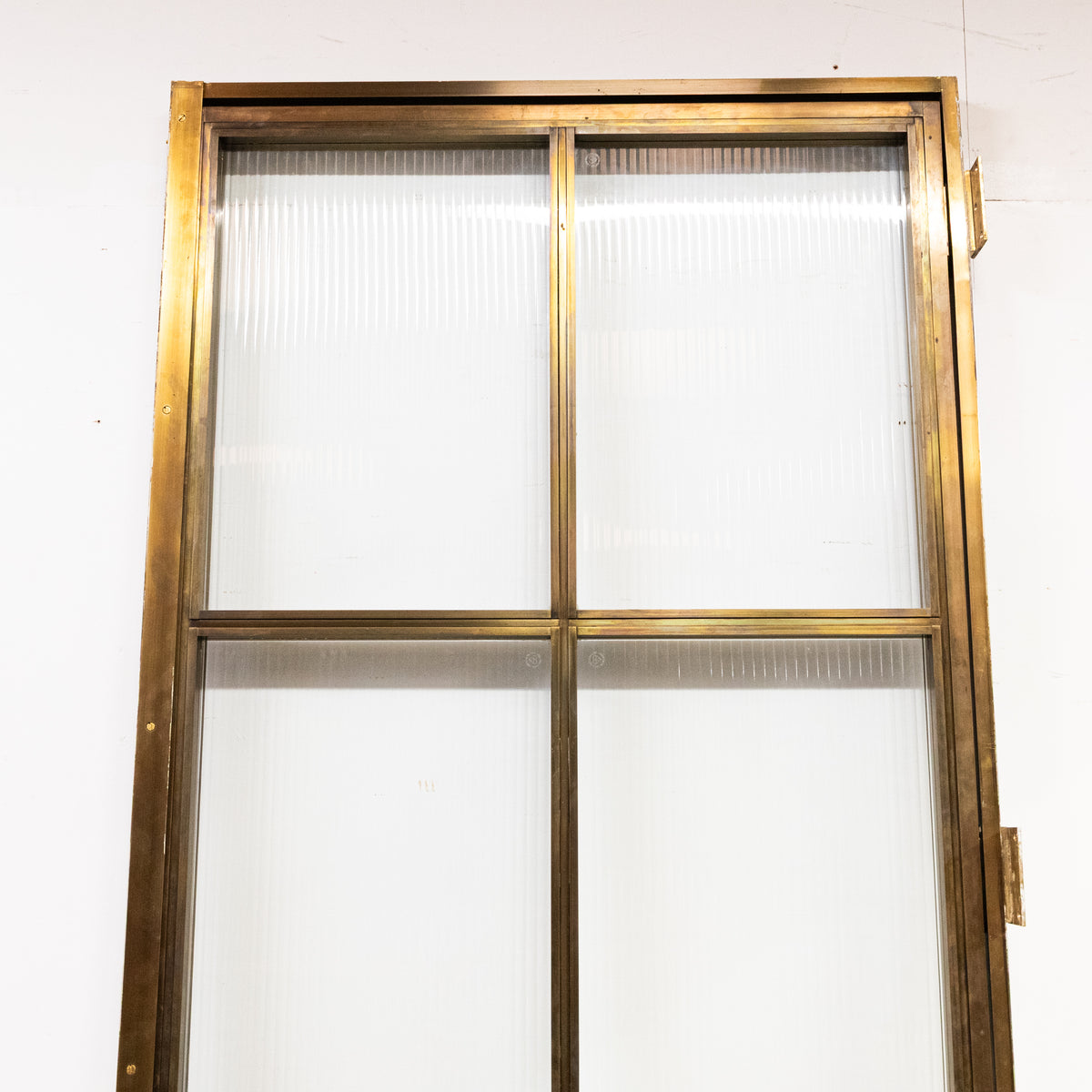 Large Brass Art Deco Door with Ribbed Glass and Brass Frame