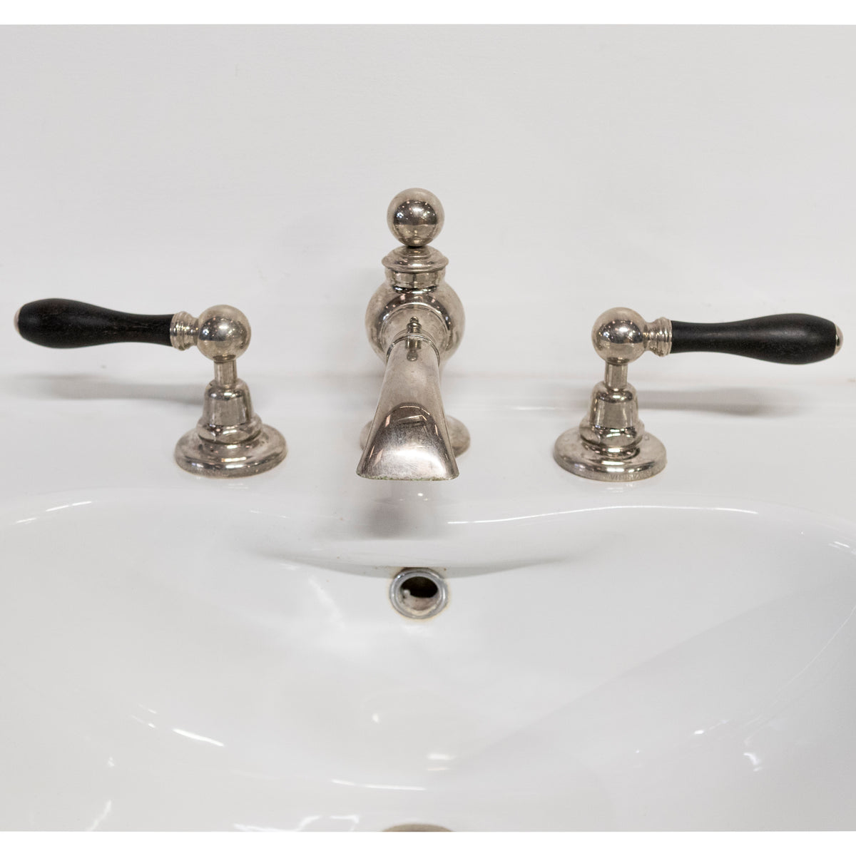 Large Art Deco Style Basin on Nickel Stand With Volevatch Taps