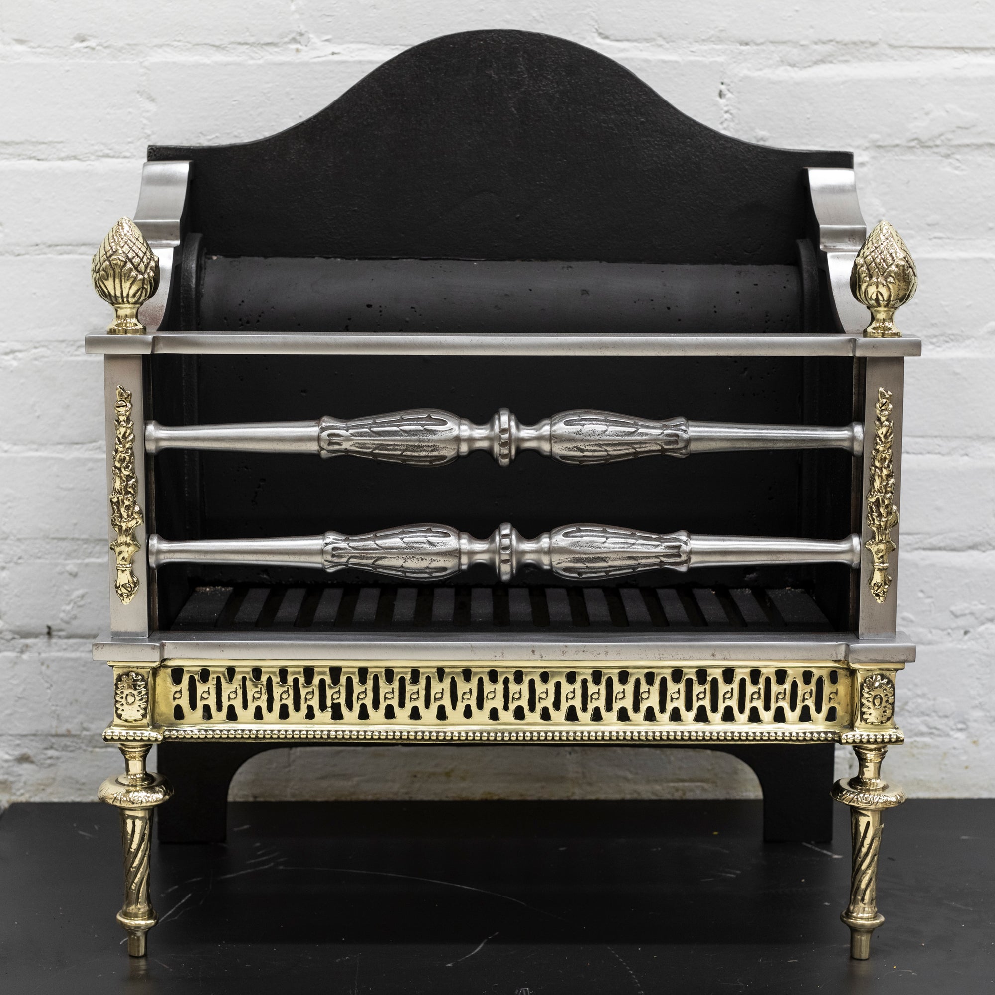 Antique Reclaimed Ornate Fire Basket With Acorn Finials | Pair Available | The Architectural Forum