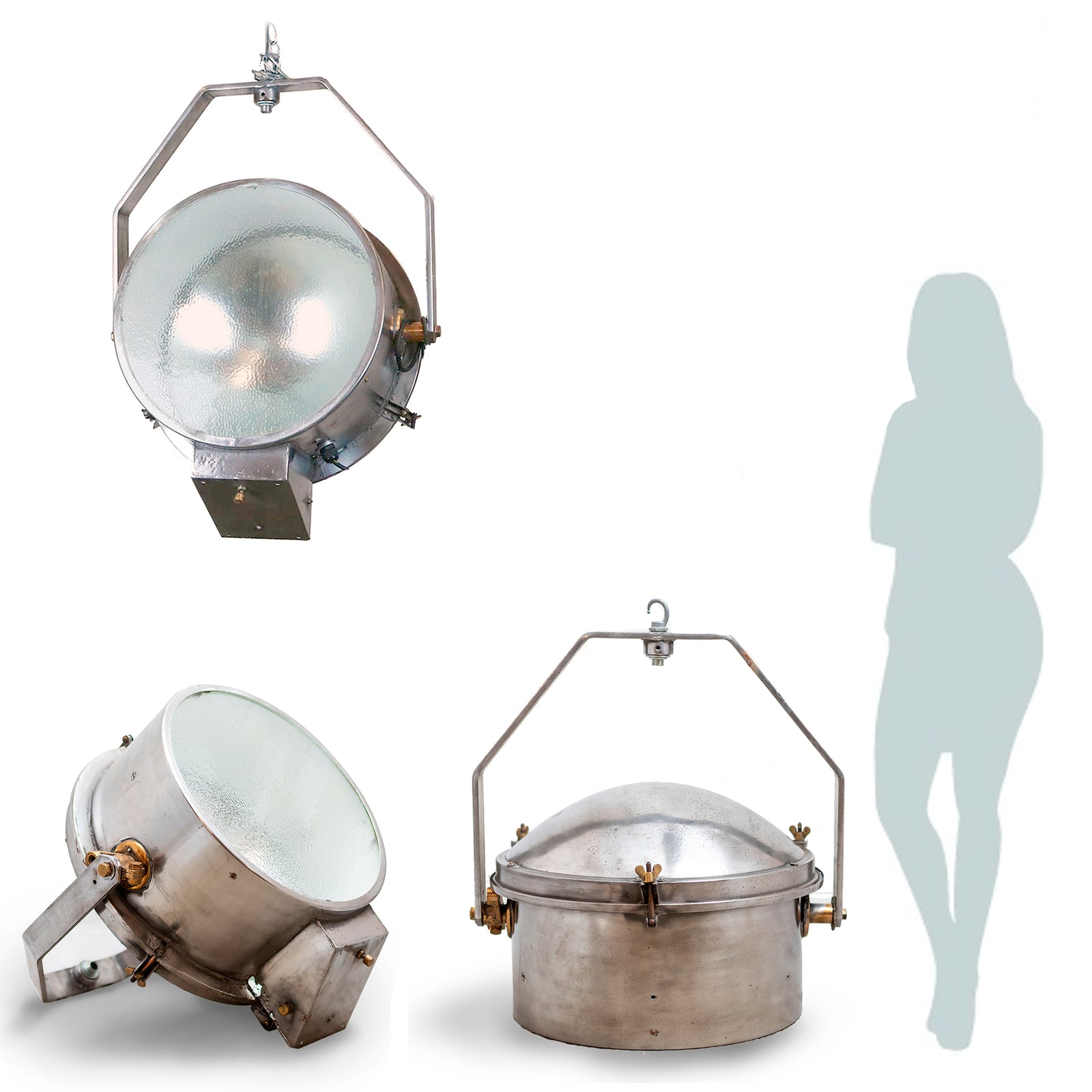 Reclaimed Oversize Industrial Polished Steel and Brass Lights | The Architectural Forum