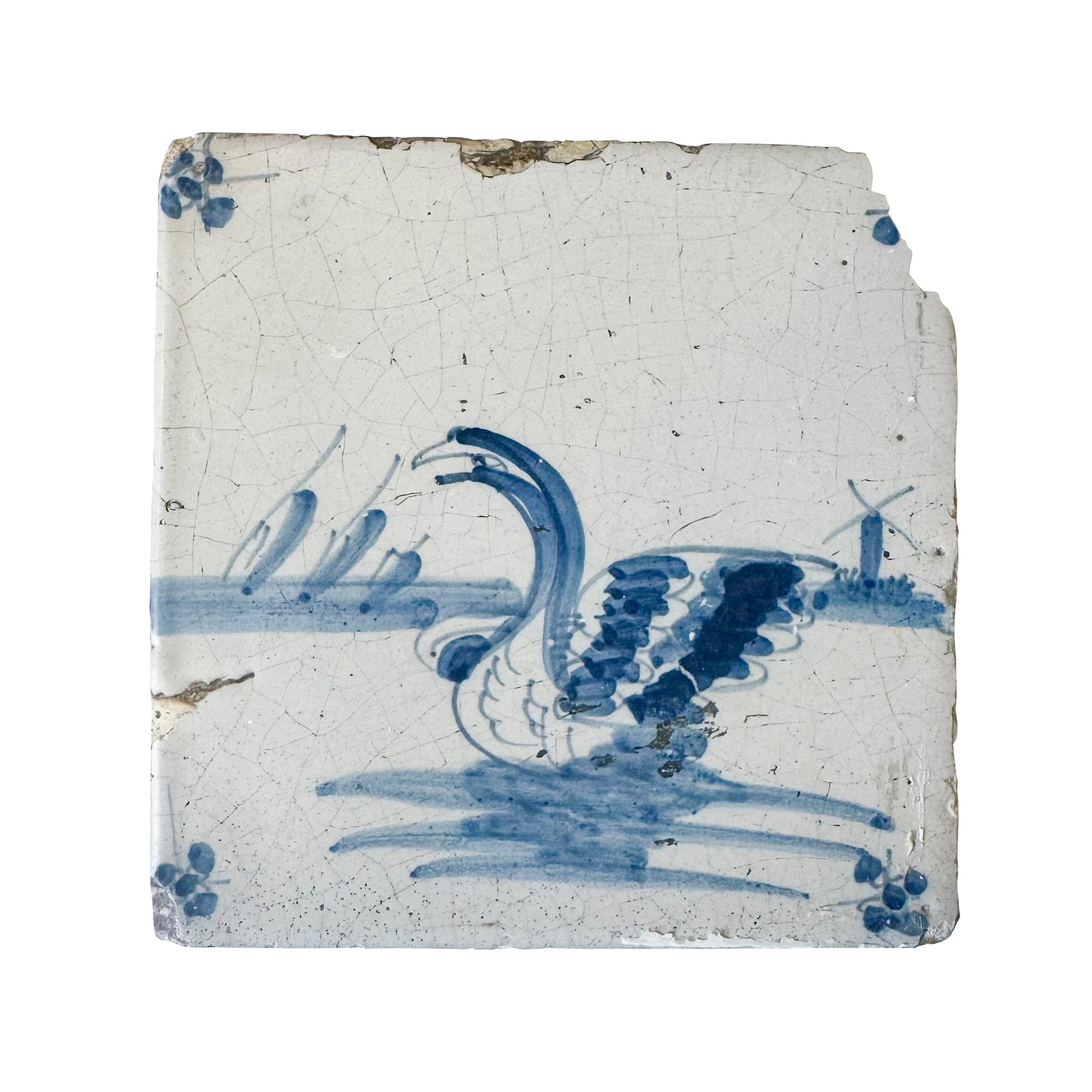Single 18th Century Dutch Delft Swan Tile | The Architectural Forum