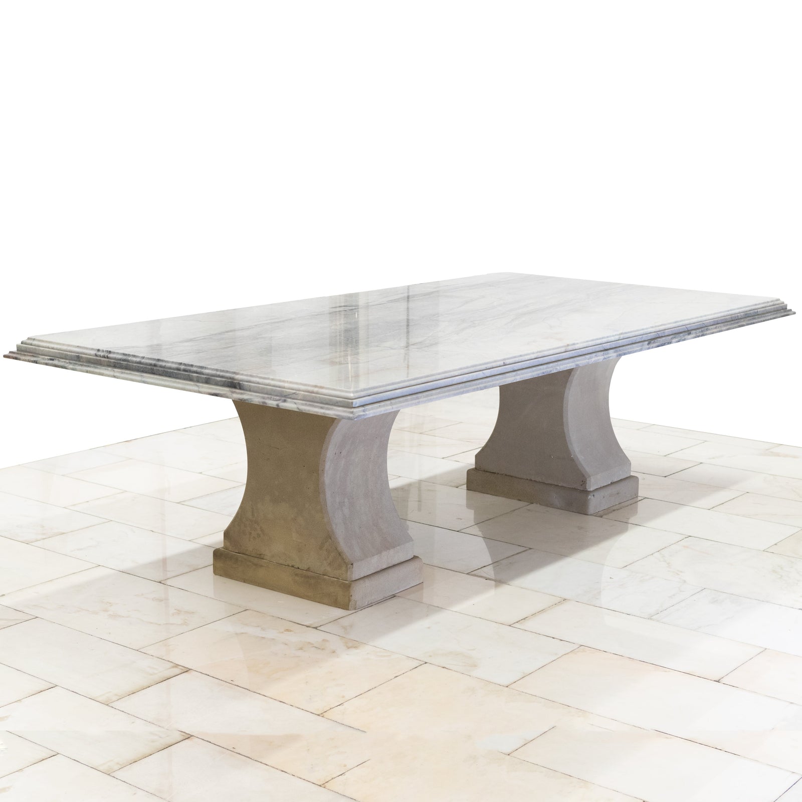 Reclaimed Grand Marble Top Banquet Table with Stone Plinths | The Architectural Forum