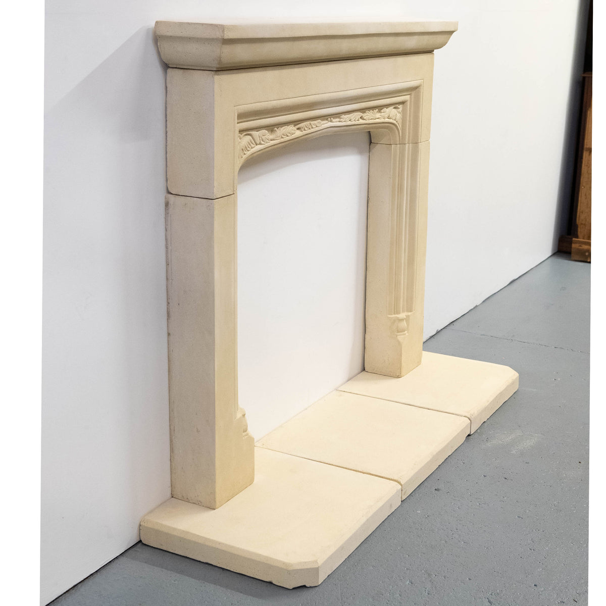 Reclaimed Gothic Revival Style Stone Fireplace Surround with Hearth