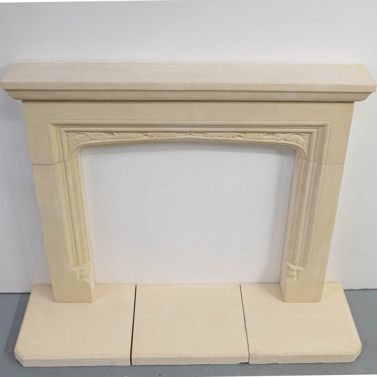 Reclaimed Gothic Revival Style Stone Fireplace Surround with Hearth