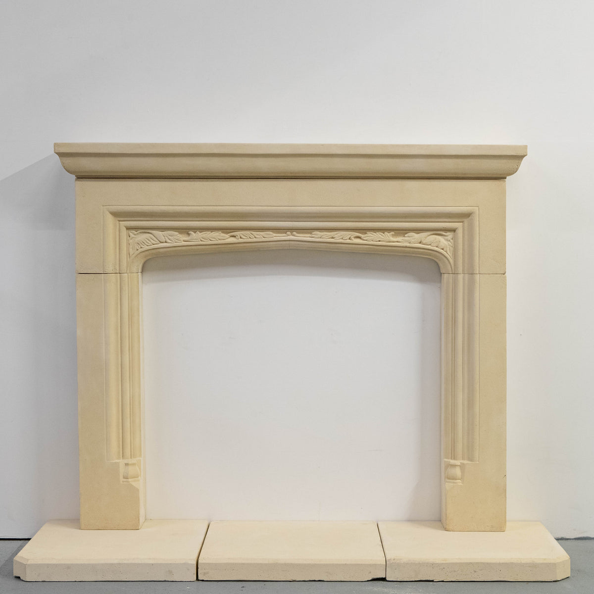 Reclaimed Gothic Revival Style Stone Fireplace Surround with Hearth