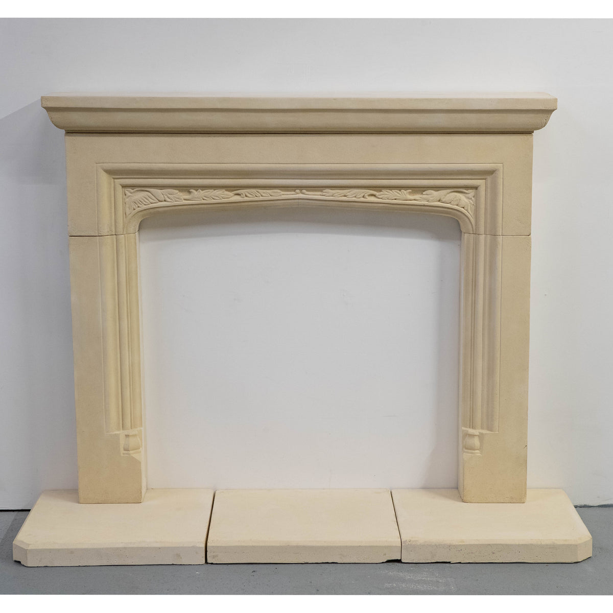 Reclaimed Gothic Revival Style Stone Fireplace Surround with Hearth