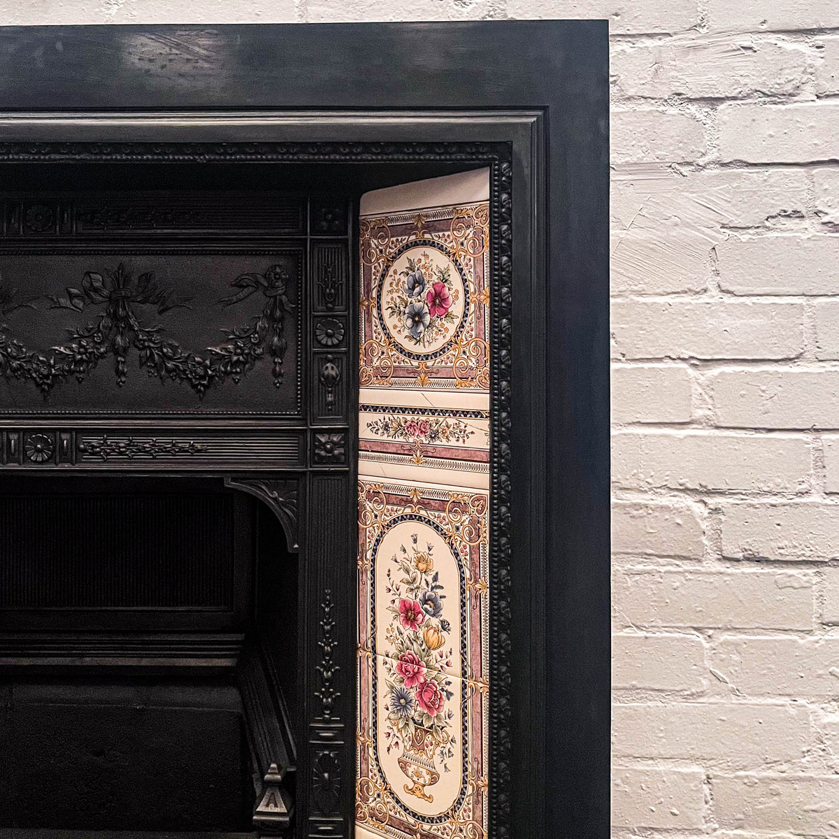 Antique Victorian Cast Iron Tiled Fireplace Insert | The Architectural Forum