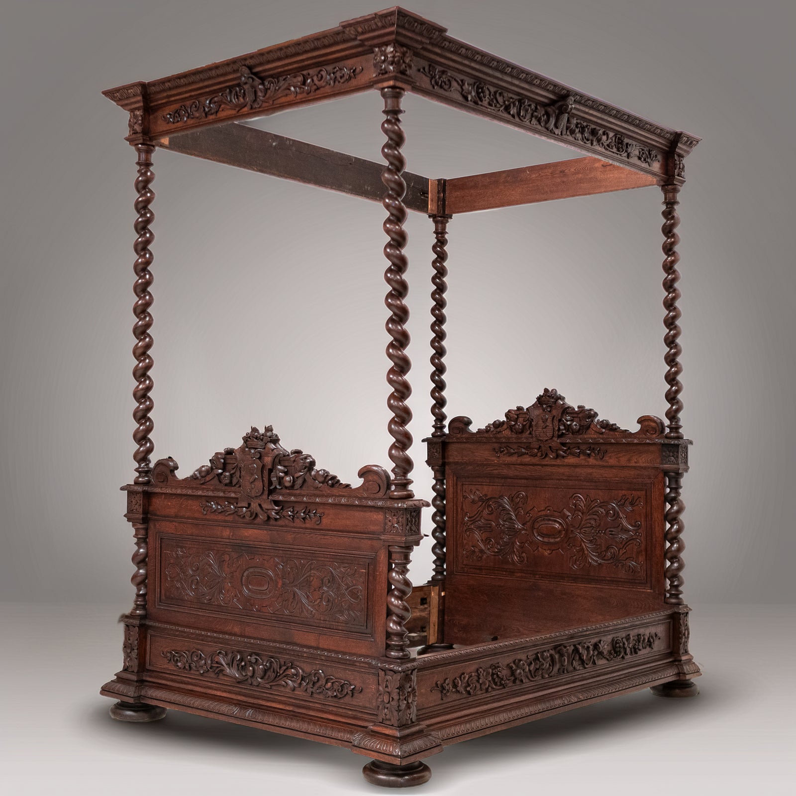 Antique Heavily Carved Continental Four Posted Bed | European Double | The Architectural Forum