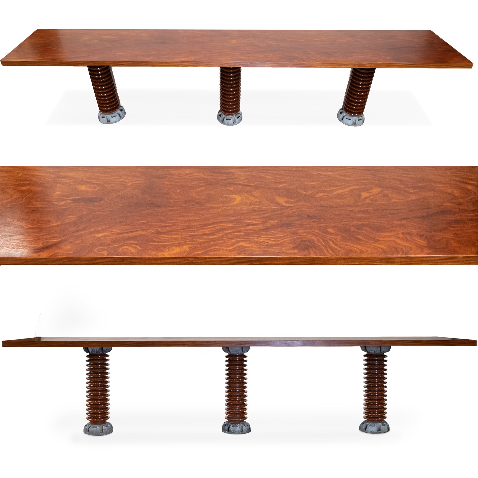 3.5m Long Table With Afrormosia Wood Top & Electrical Insulator Legs | The Architectural Forum