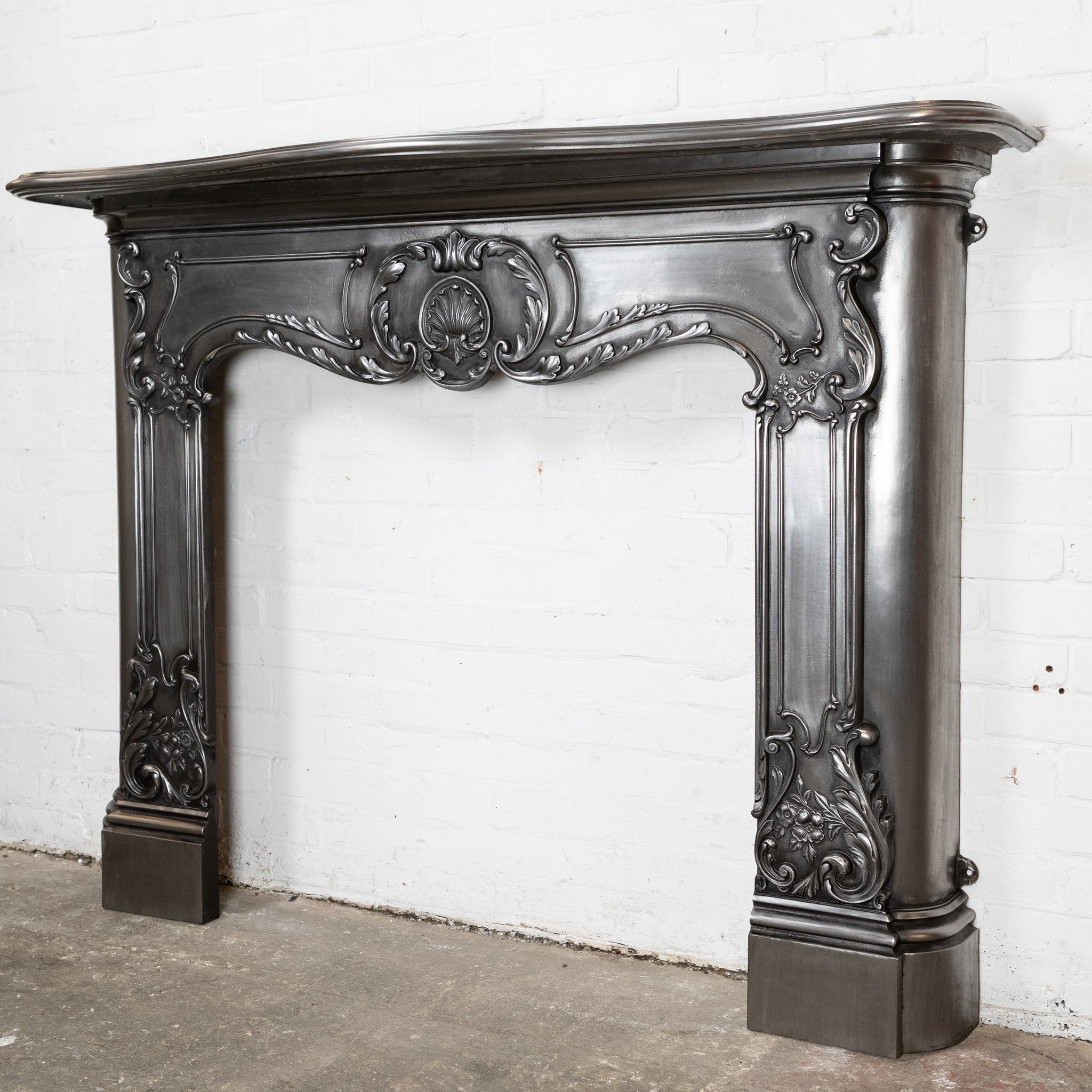 Ornate Fireplace Surrounds Victorian Era Antique Art Nouveau Ornate Polished Cast Iron Fireplace Surround - The