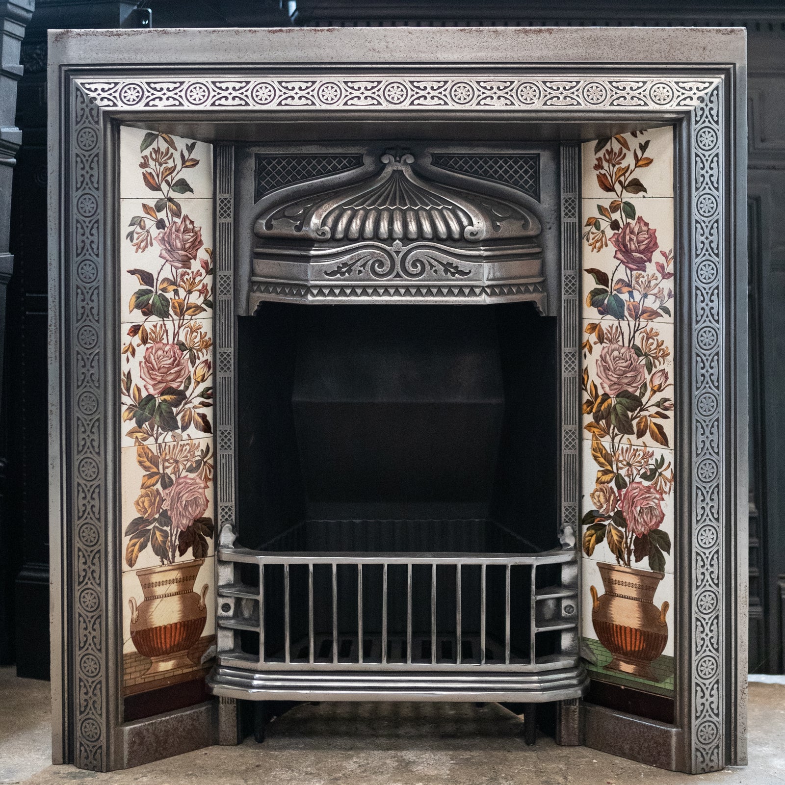 Antique Polished Cast Iron Fireplace Insert with Tiles | The Architectural Forum