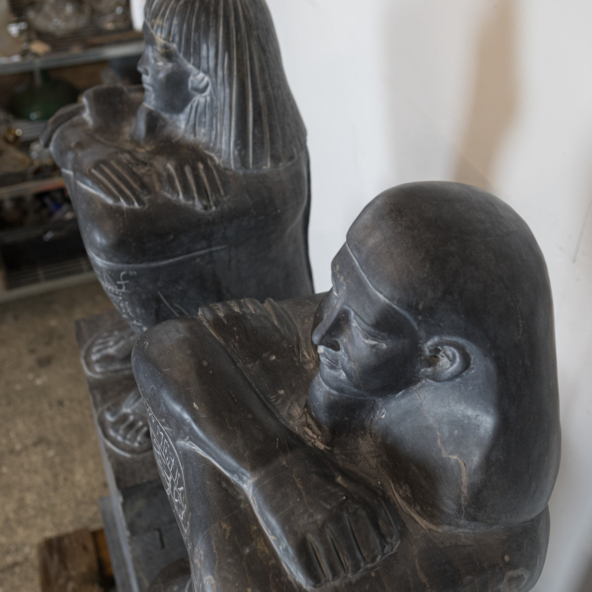 Pair of Monumental Egyptian Marble Block Statues with Plinths | The Architectural Forum