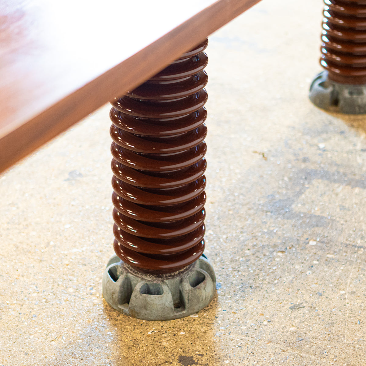 3.5m Long Table With Afrormosia Wood Top &amp; Electrical Insulator Legs | The Architectural Forum