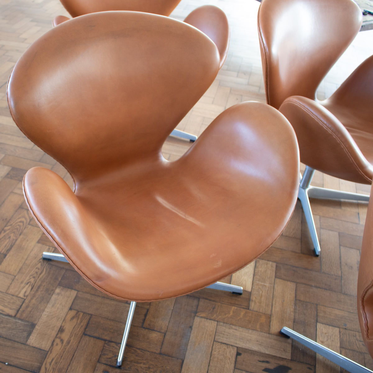 Republic of Fritz Hansen Swan Chairs in Leather (sef of 4) | The Architectural Forum