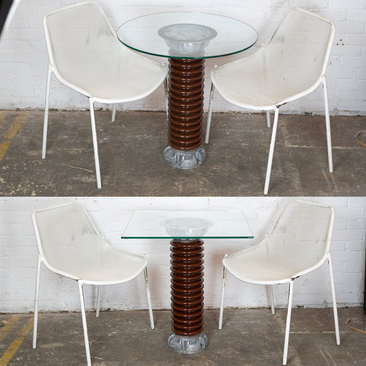 Upcycled Industrial Glass Top Electrical Insulator Table | The Architectural Forum
