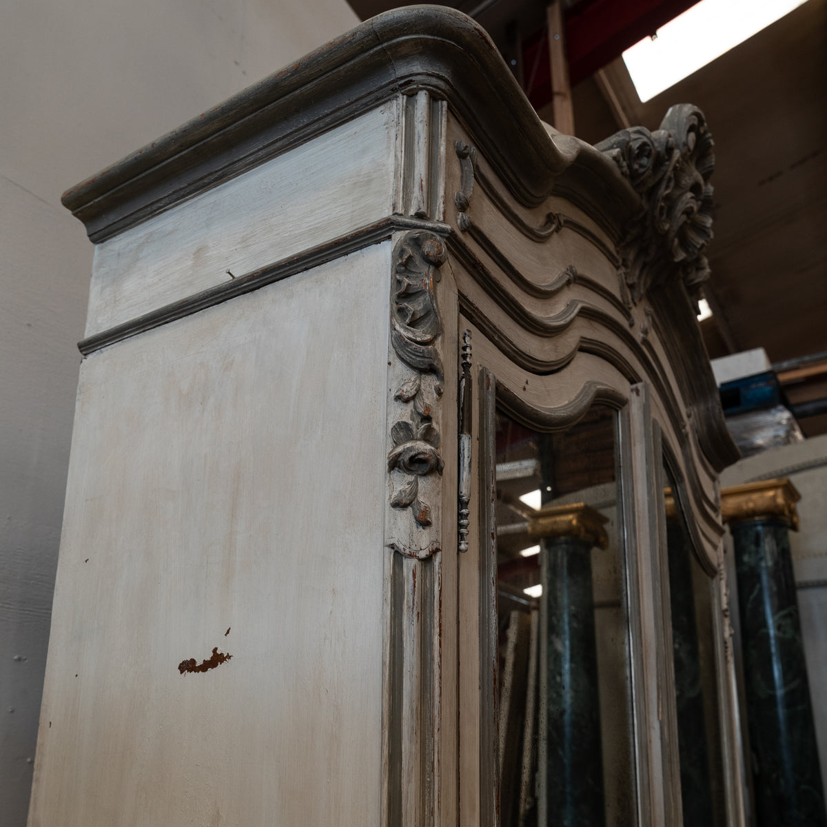 Antique French Carved Oak Louis XV Style Armoire with Mirrored Doors | The Architectural Forum