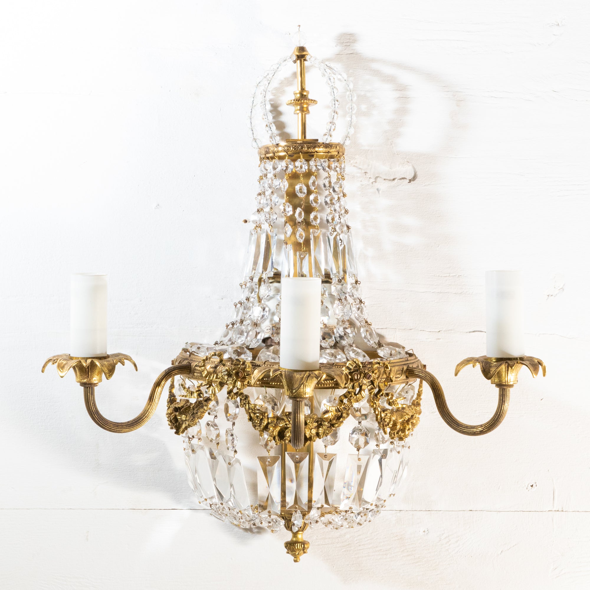 Reclaimed Brass and Crystal Chandelier Wall Light Sconces (4 Available) | The Architectural Forum
