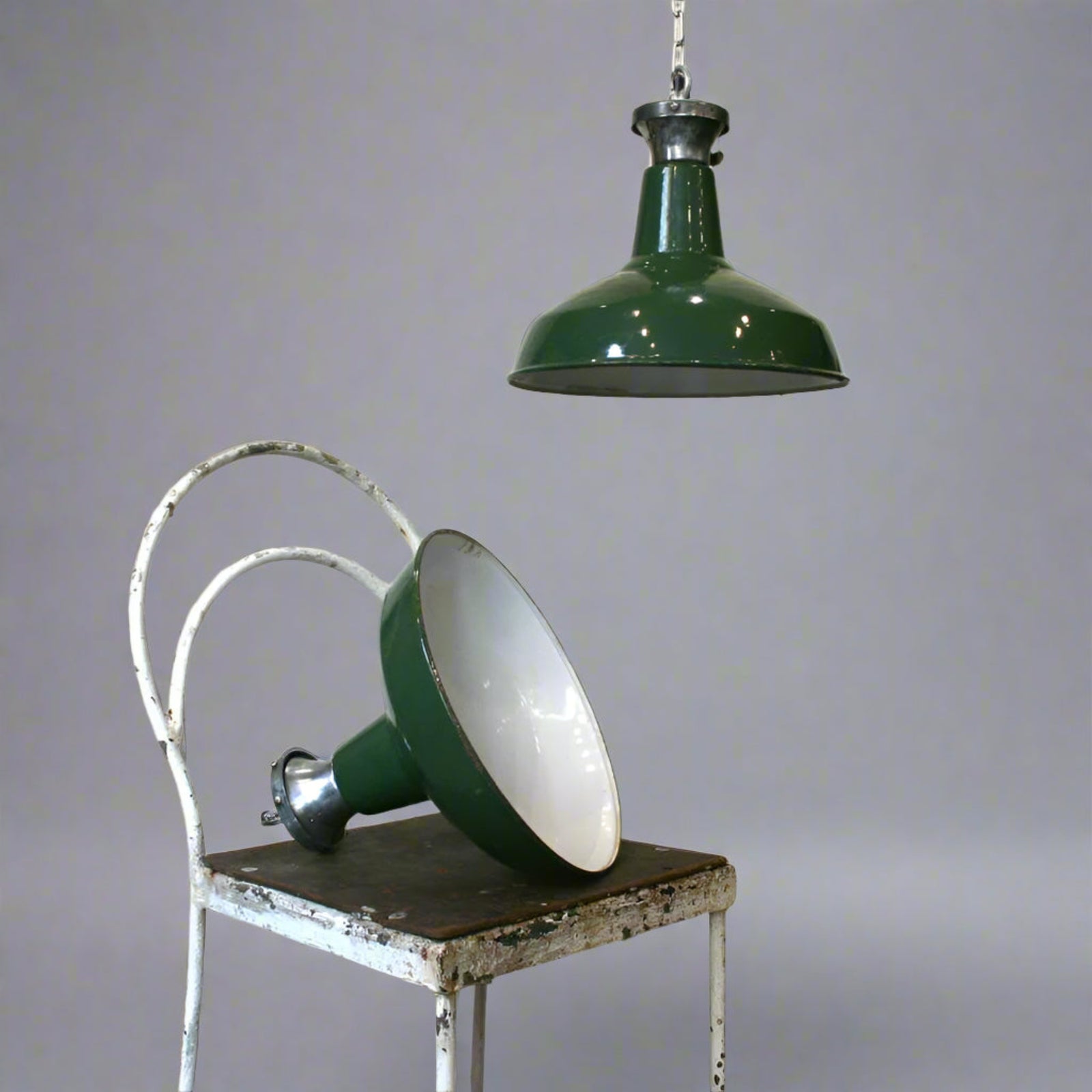 Vintage Industrial Green Enamelled Light Shades | The Architectural Forum