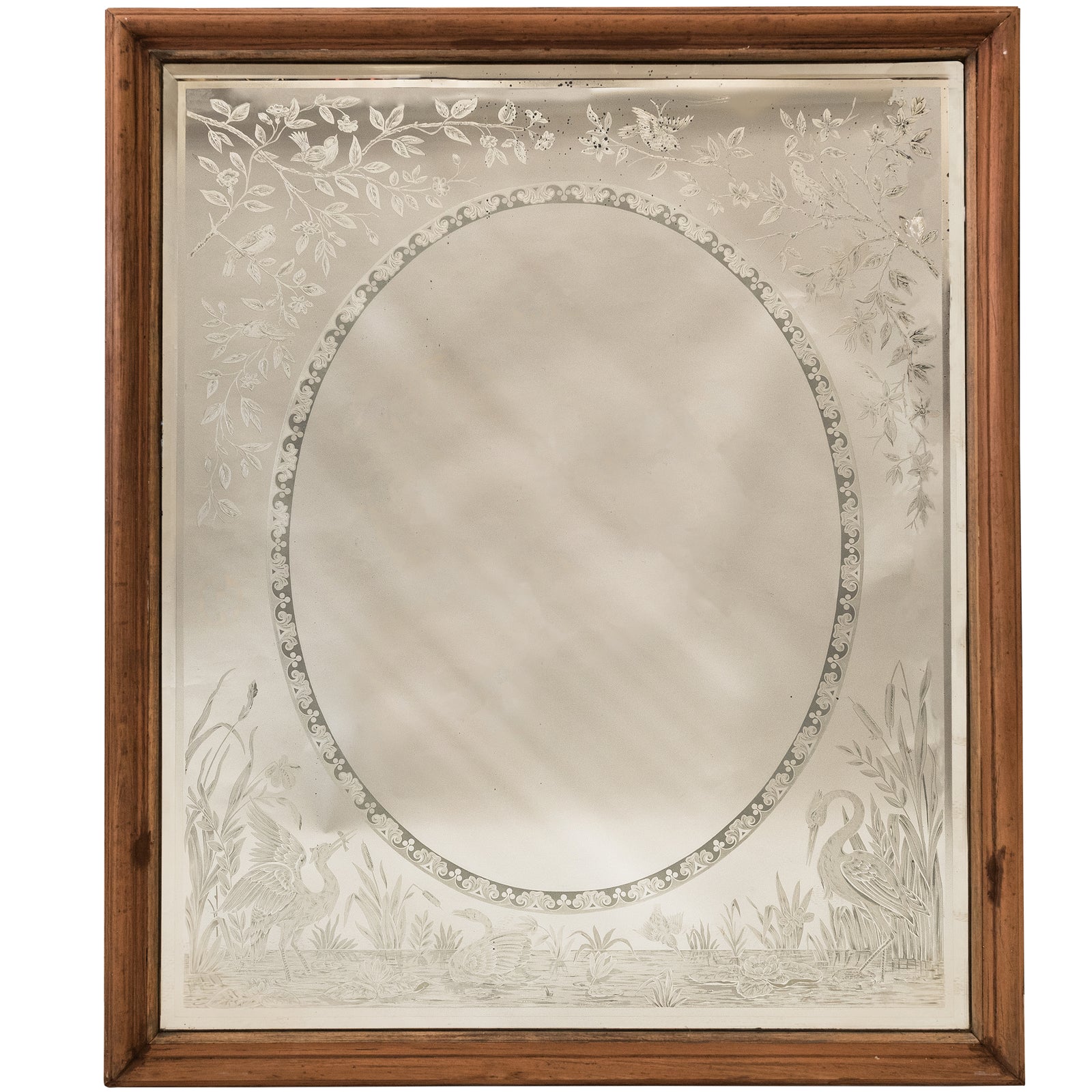 Large Antique Victorian Etched Mirror with Wooden Frame | The Architectural Forum