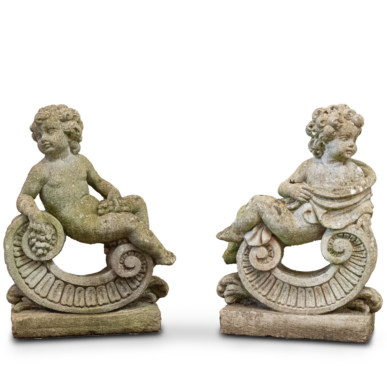 Reclaimed Pair of Carved Cherub Statues | Garden Putti | The Architectural Forum