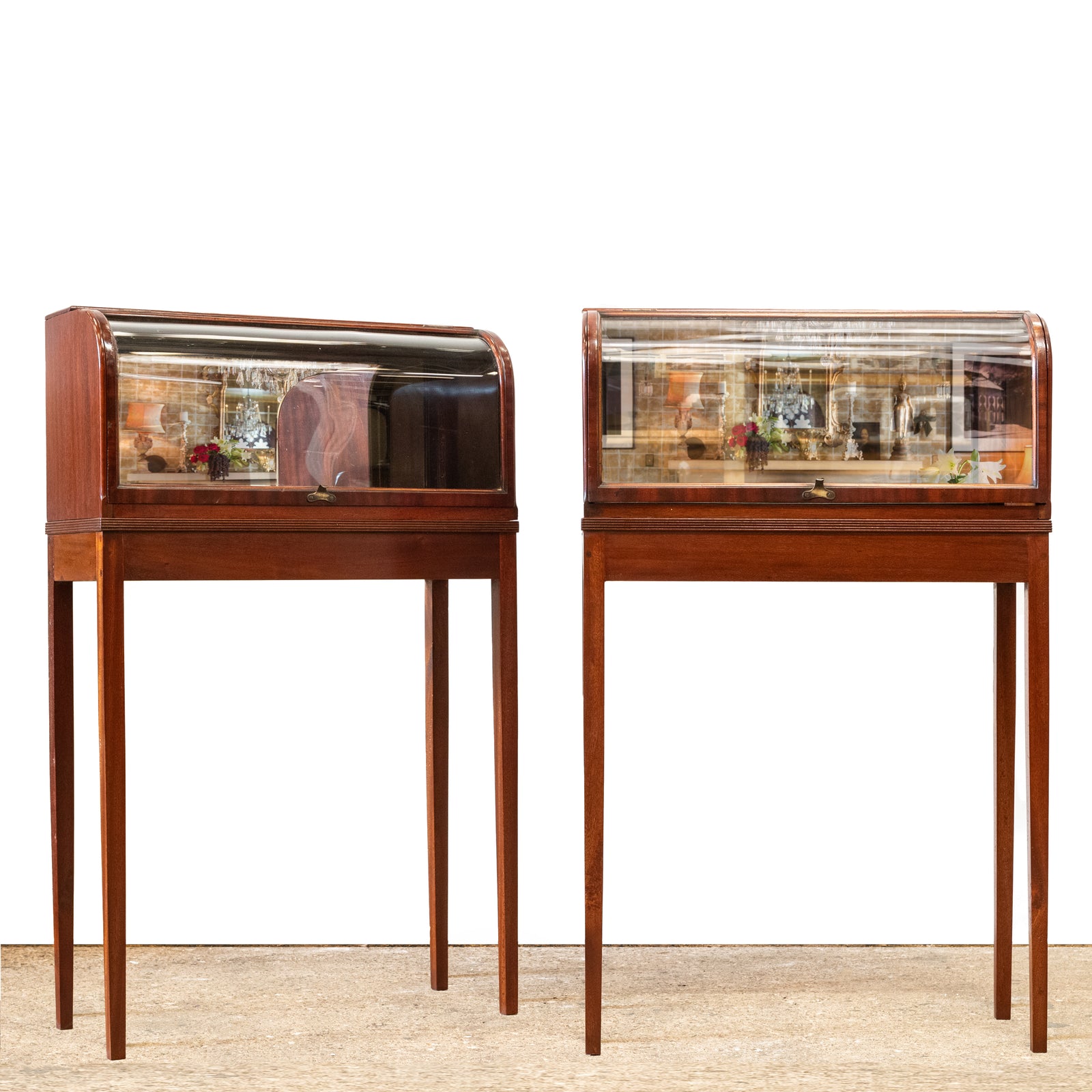 Pair of Antique Curved Glass Counter Display Cases on Legs | The Architectural Forum