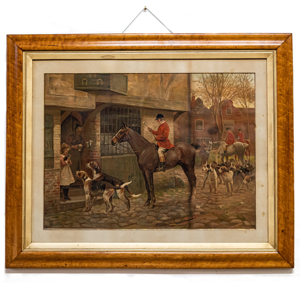 Large Antique Hunting Scene Print in Maple Frame | Bristol Print | The Architectural Forum