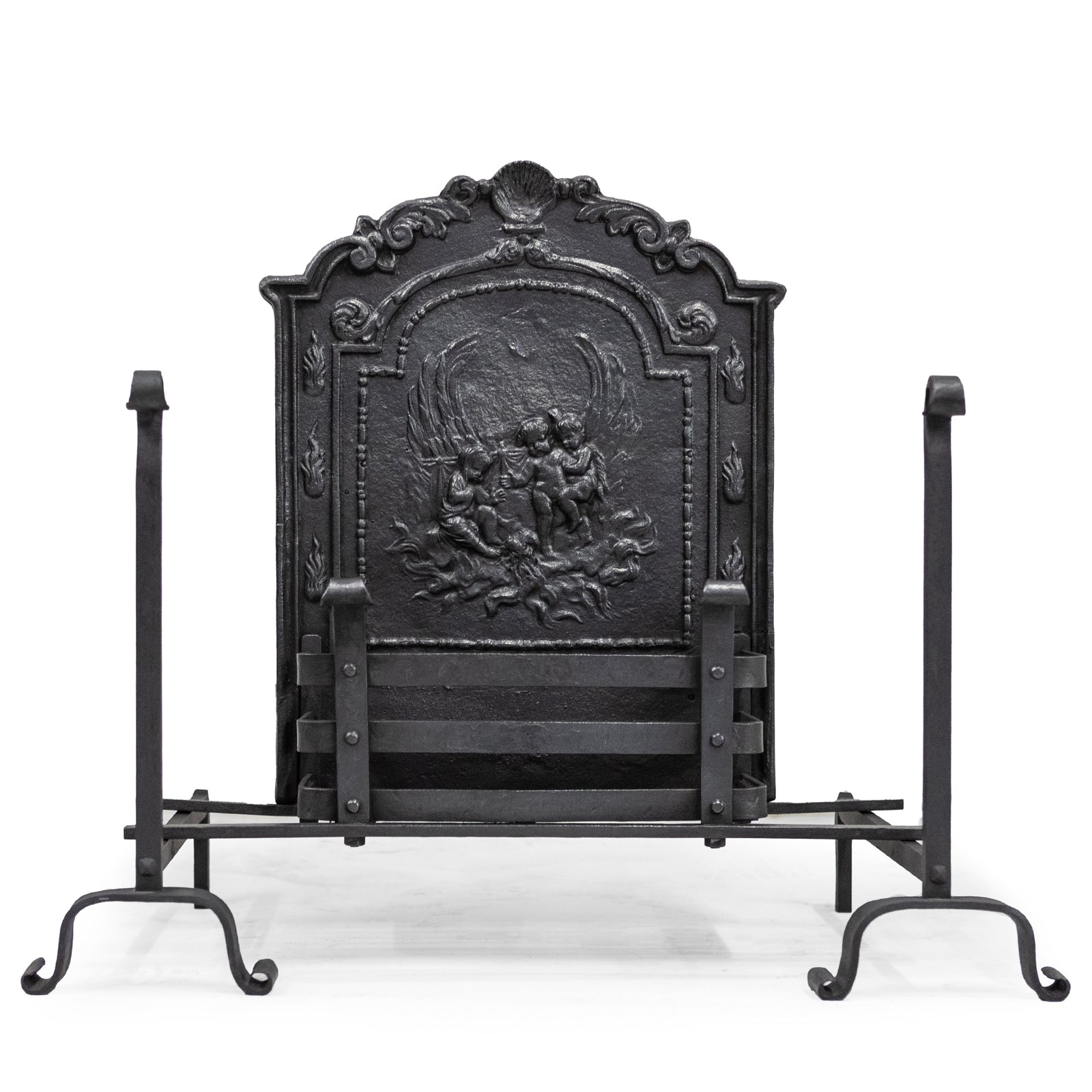 Antique Ornate Fire Basket Grate & Andiron Set | The Architectural Forum