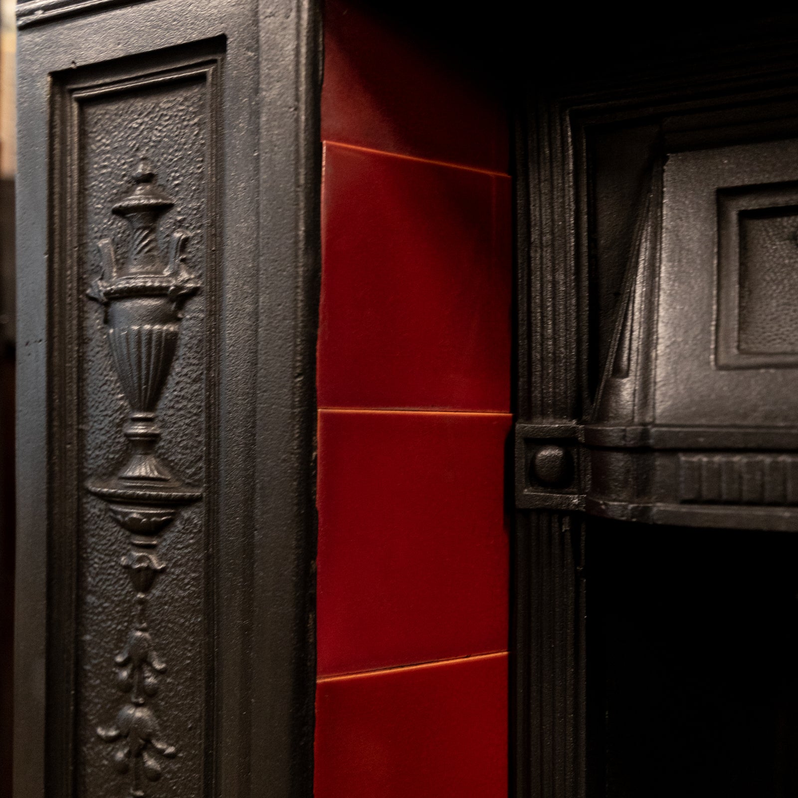 Antique Edwardian Cast Iron Combination Fireplace with Red Tiles | The Architectural Forum