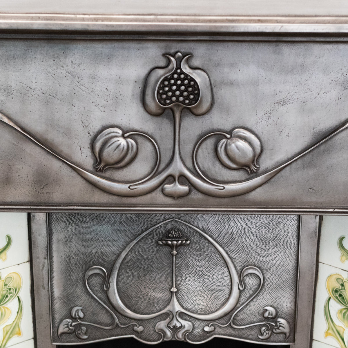 Antique Art Nouveau Polished Cast Iron Tiled Fireplace | The Architectural Forum