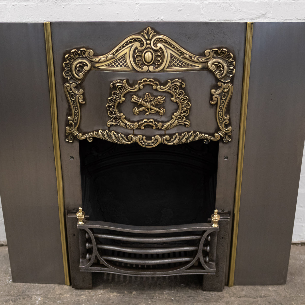 Ornate Antique Polished Cast Iron &amp; Brass Fireplace Insert | The Architectural Forum