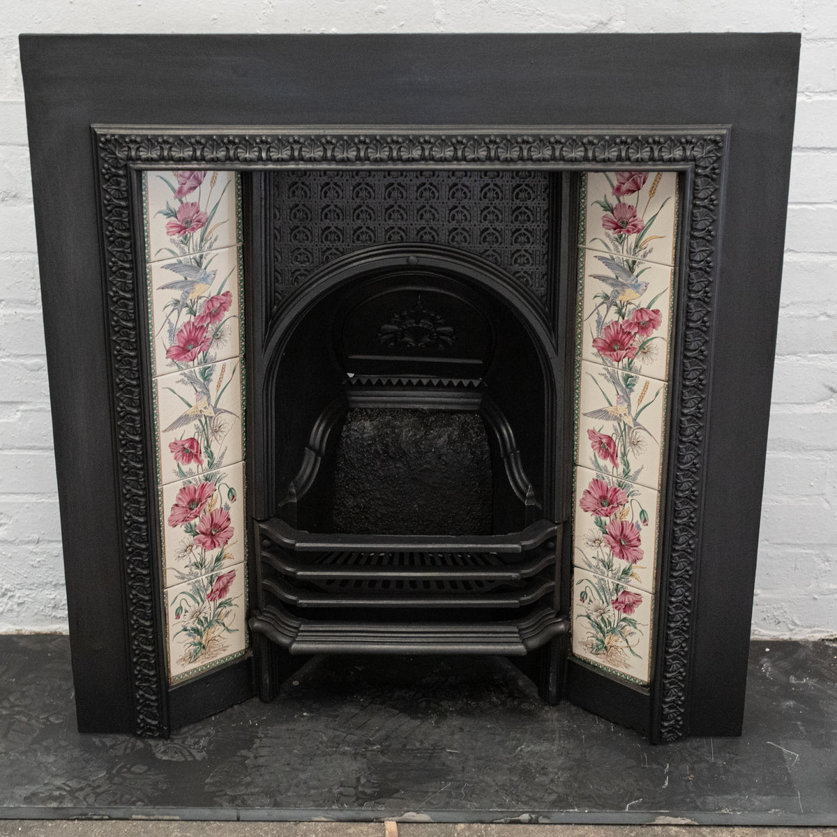 Antique Cast Iron Fireplace Insert With Floral Tiles | The Architectural Forum