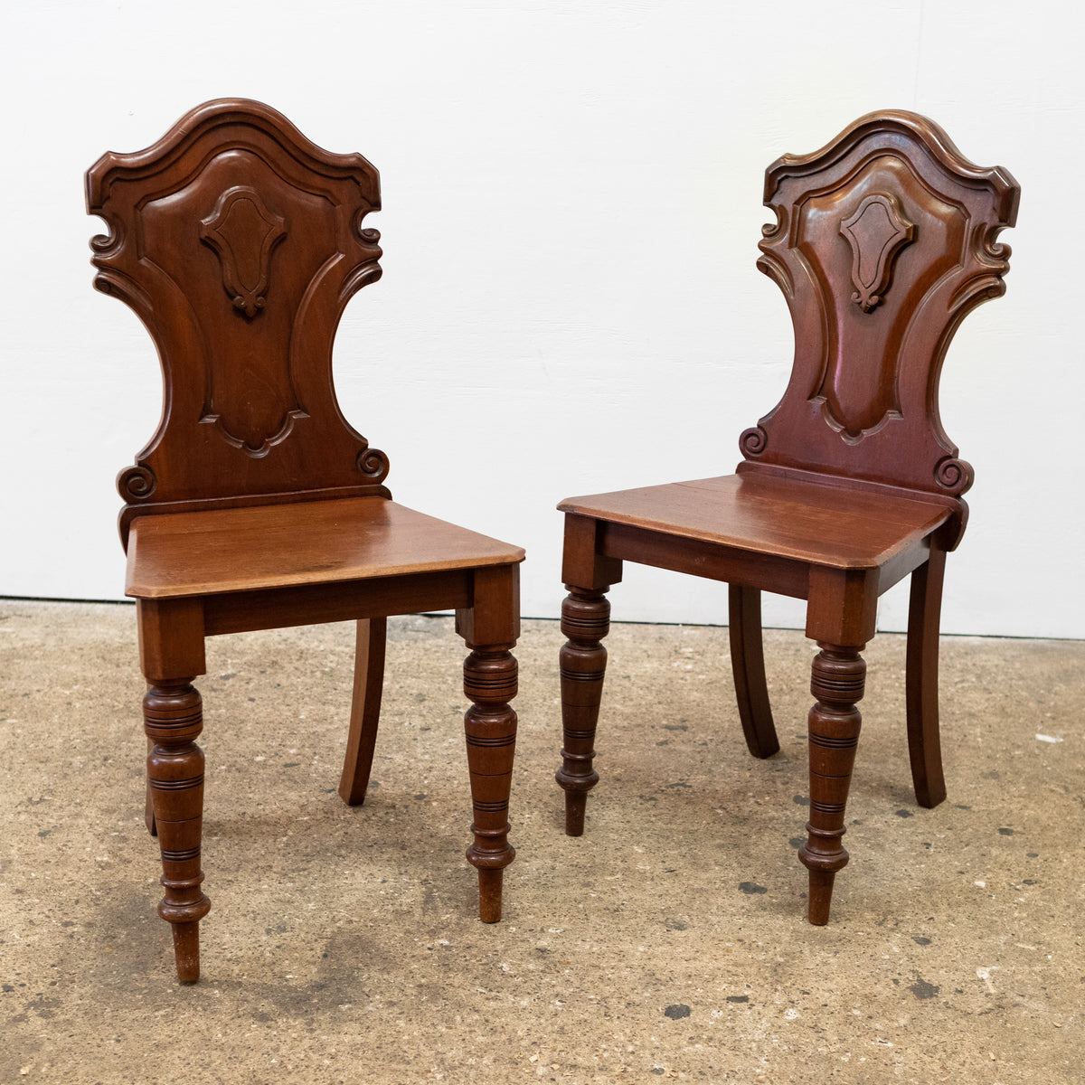 Pair Antique Mahogany Victorian Hall Chairs | The Architectural Forum