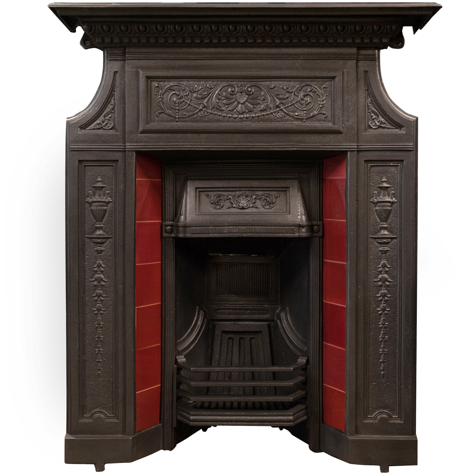 Antique Edwardian Cast Iron Combination Fireplace with Red Tiles | The Architectural Forum