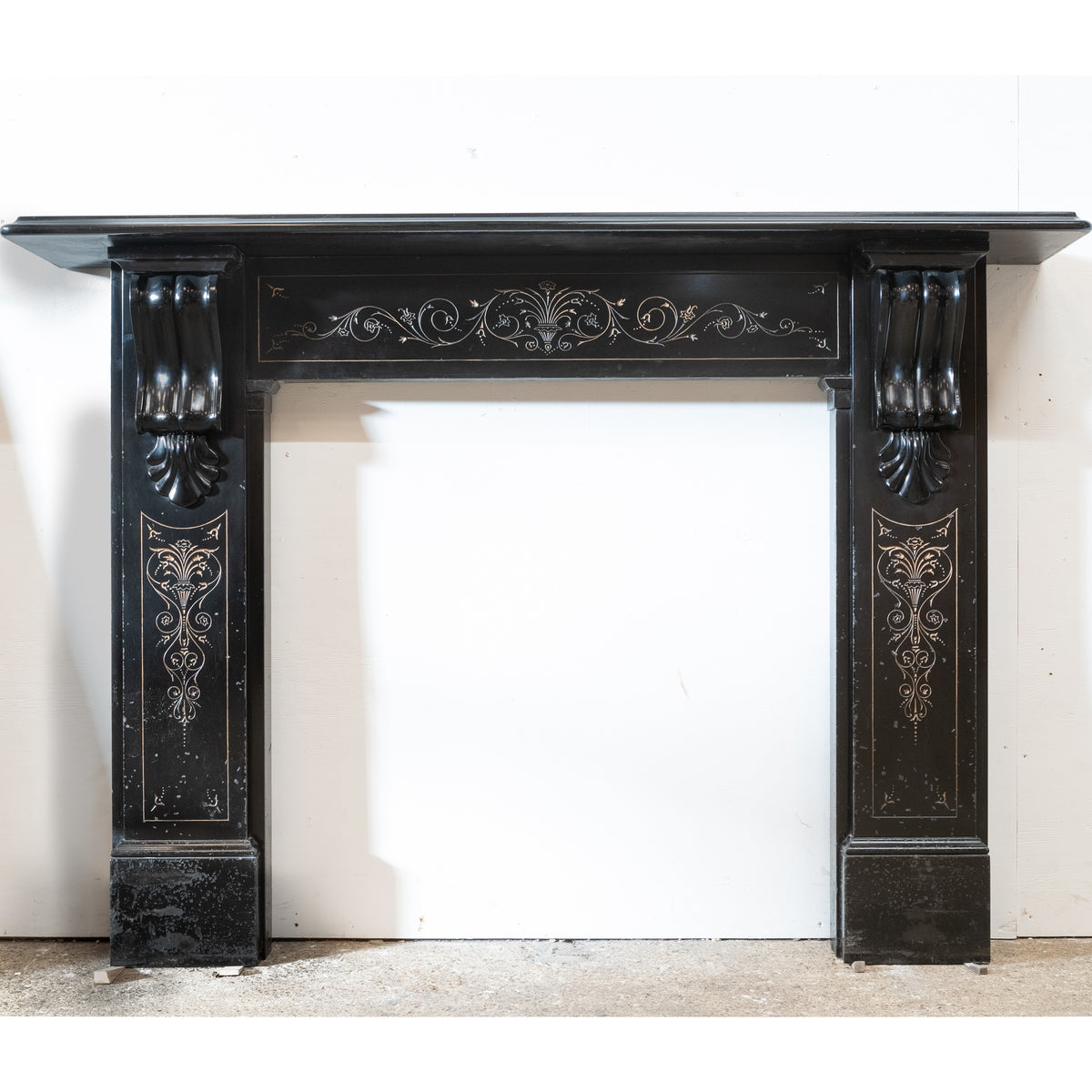 Antique Victorian Slate Fireplace Surround With Corbels &amp; Gold Detailing | The Architectural Forum
