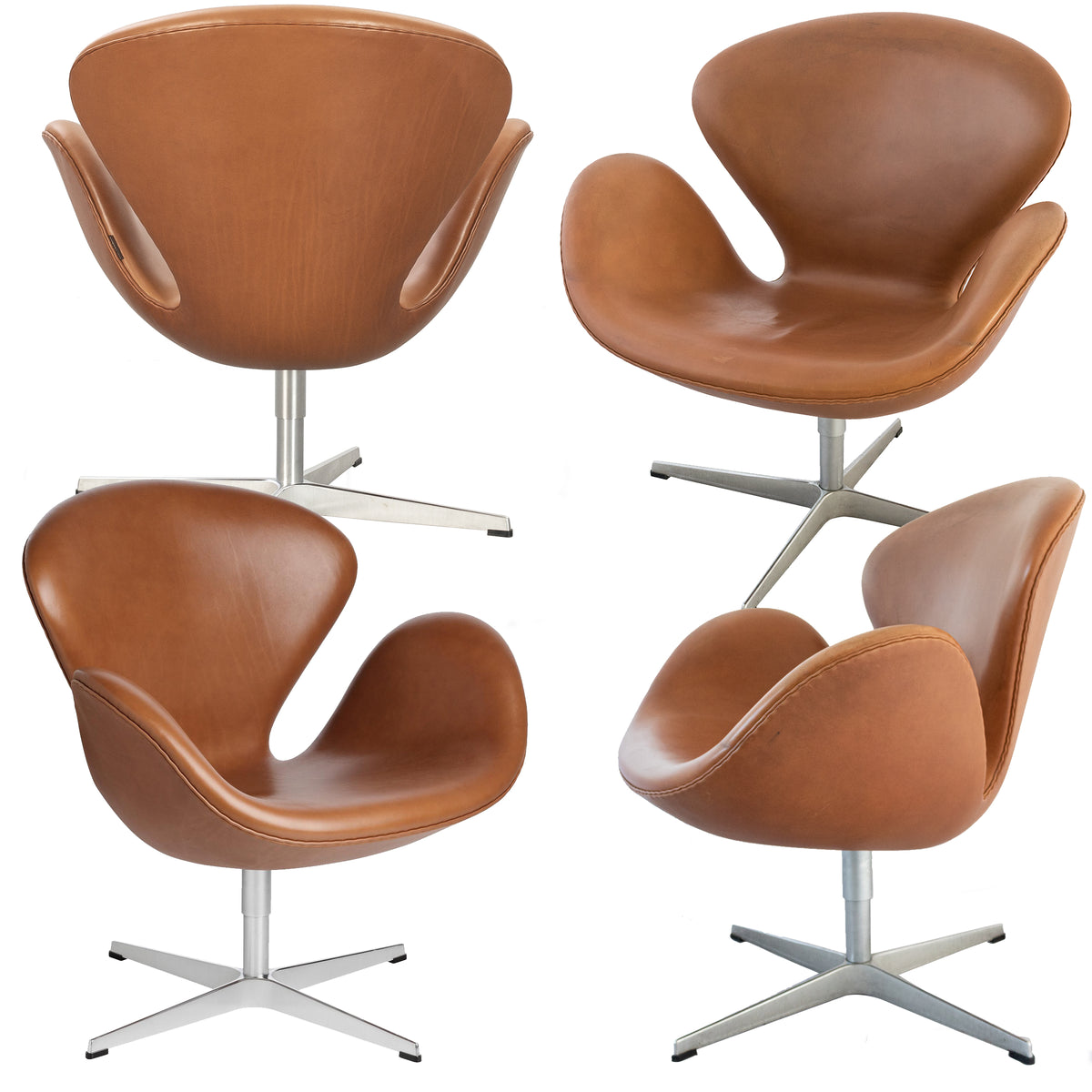 Republic of Fritz Hansen Swan Chairs in Leather (sef of 4)