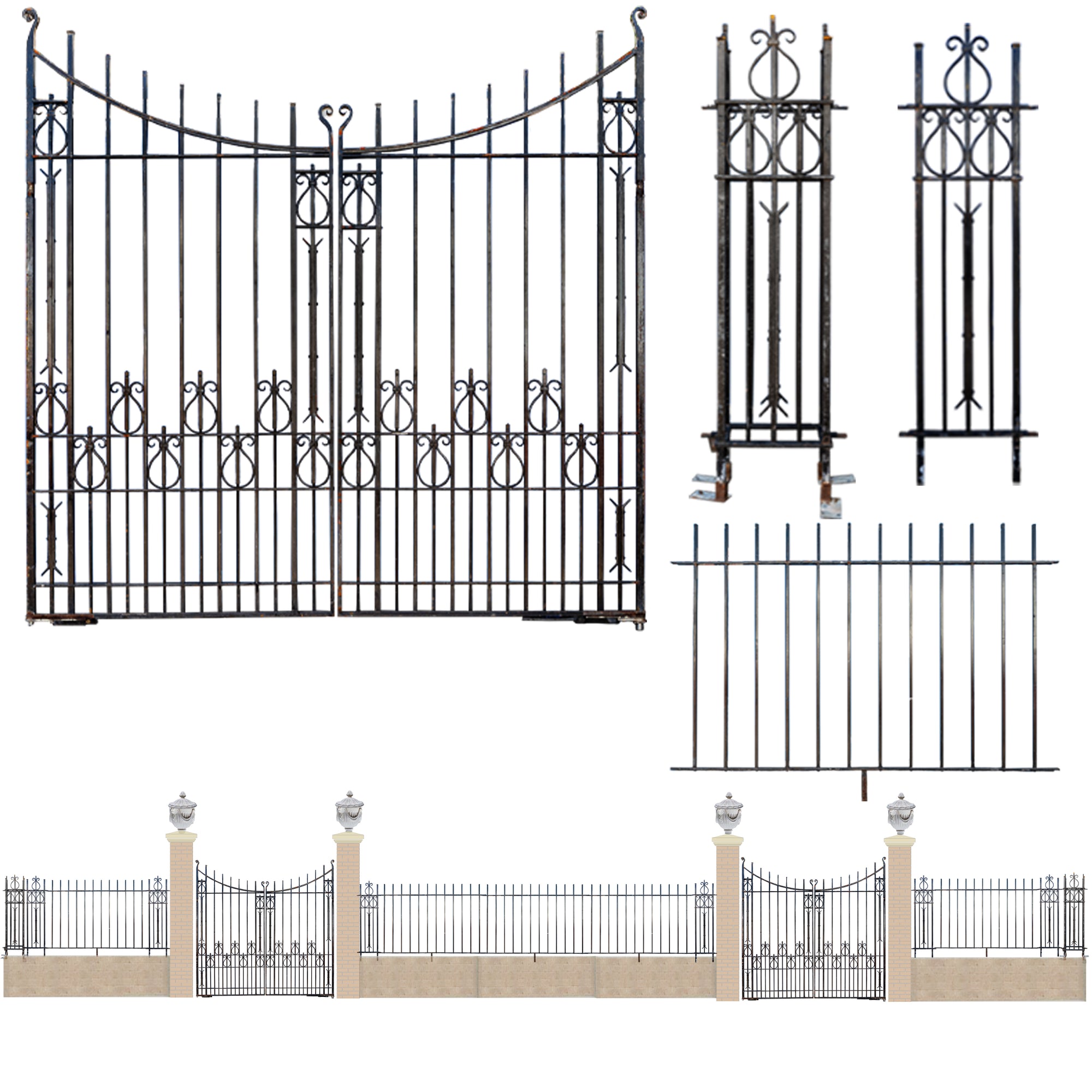 Reclaimed Complete Double Entrance Gates and Railings | In & Out Driveway | The Architectural Forum