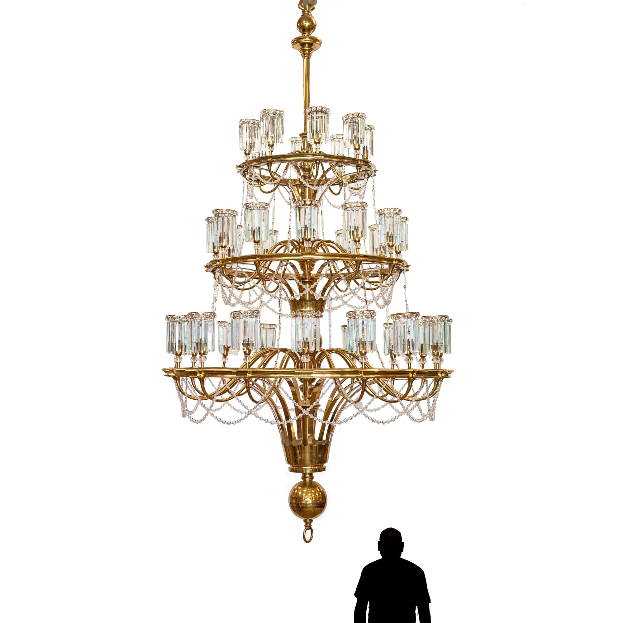 Giant Reclaimed Brass & Crystal Chandelier | >4m Tall | The Architectural Forum