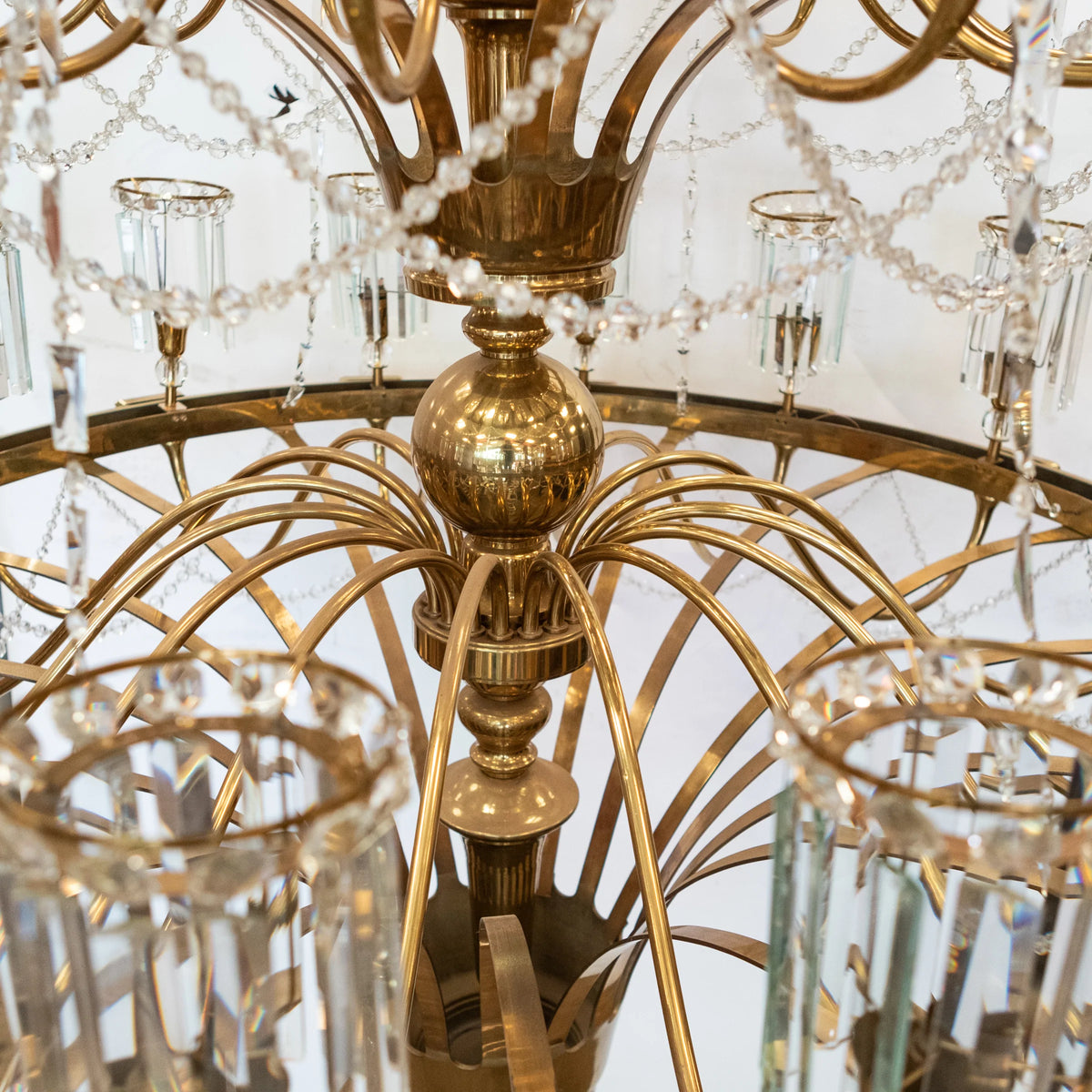 Giant Reclaimed Brass Crystal Chandelier 4m Tall The