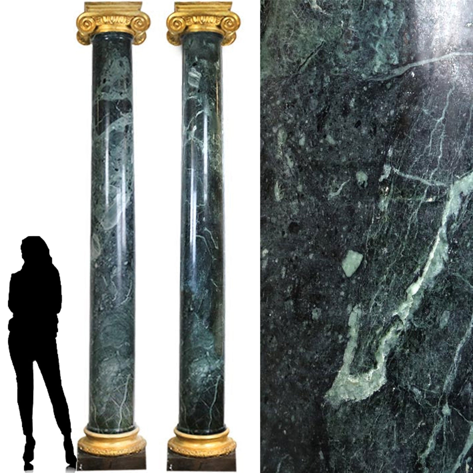 Pair of Grand Green Marble Columns (2 Pairs available) | The Architectural Forum